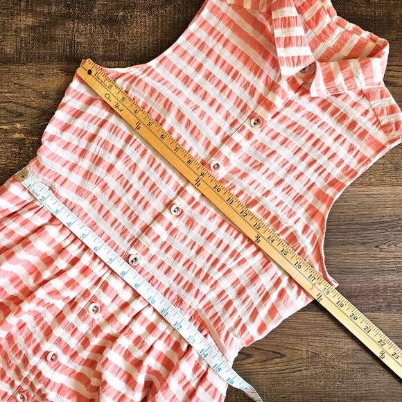 Sleeveless Cotton Blend Crinkle Plisse Striped A-Line Sundress Shirt Dress M - Picture 3 of 11